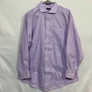 E.B. Wood Mens Purple Checks Long Sleeves Button Front Shirt Size 16 1/2 32-33